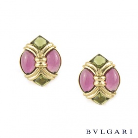 Bvlgari 18k Yellow Gold Pink and Green Tourmaline Earrings